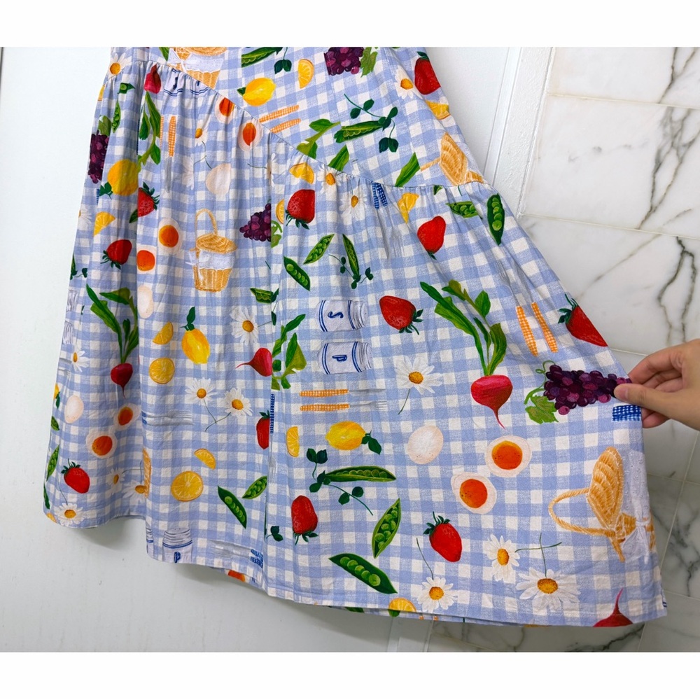 Lisa Says Gah Maeve Picnic Alfresco Midi Skirt Food Vegetable Blue Gingham 2XL - Picture 6 of 15